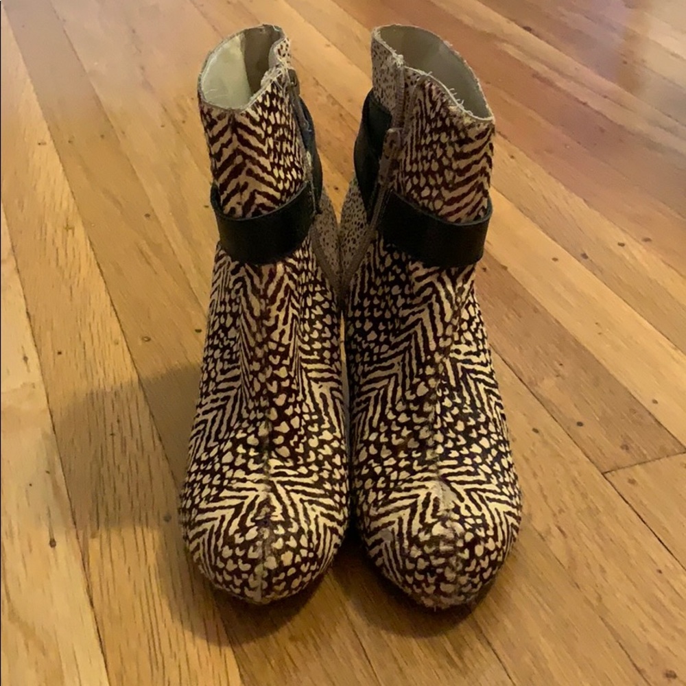 Ostrich Print Calf Hair Wedge Booties